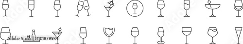 Glass Set of Thin Icons. Editable Stroke. Suitable for Web Sites, Books, Cards, Apps