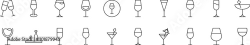 Glass Related Line Icons for Web Sites, Books, Cards, Apps. Editable Stroke. Suitable for Web Sites, Books, Cards, Apps