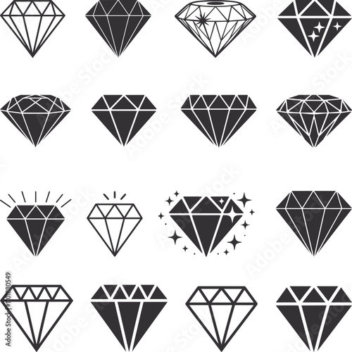 Set of diamonds line in a flat icons style. Abstract black diamond collection icons. Vector icon logo design diamonds.