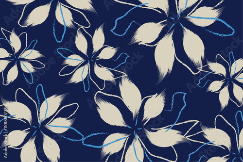 vector blue Flowers pattern design in vector, texture used for wallpaper. seamless vector cream flowers with leaf pattern on blue background vector