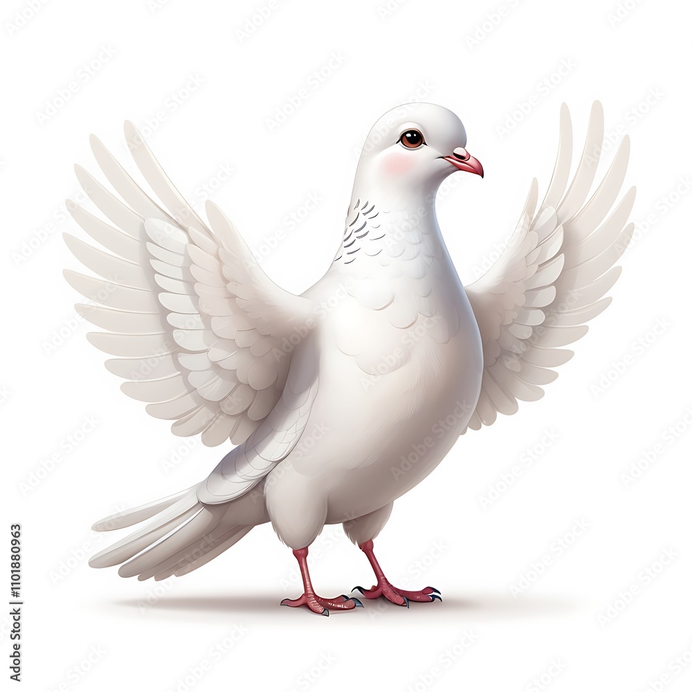 Fototapeta premium A cartoon dove standing on a white background.