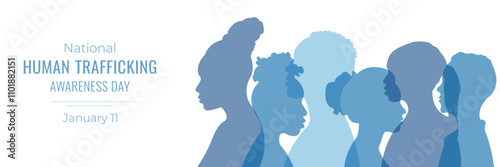 National day against human trafficking.Banner with silhouettes of people.Vector illustration.