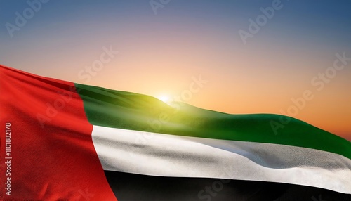 UAE National day, National Day of United Arab Emirates. National Day Concept Design, flag of united Arab emirates in desert background, wave flag of UAE, flag day
 photo