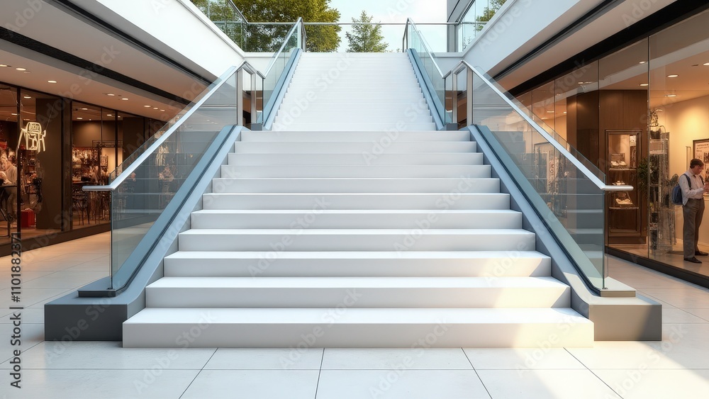 A realistic stair wrap mockup for branding in a shopping mall setting