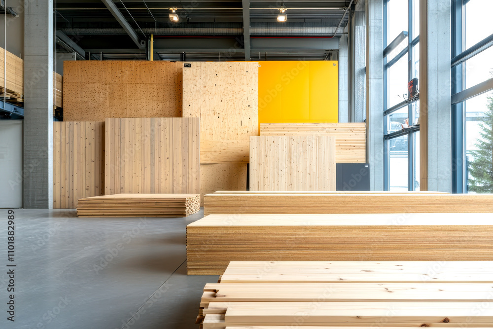 A modern interior featuring wooden structures, minimalistic design, and large windows allowing natural light to fill the space. A modern interior featuring wooden structures, minimalistic design, and large windows allowing natural light to fill the space.
