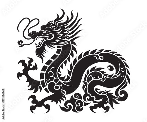 Traditional Chinese dragon silhouette vector illustration