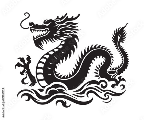 Traditional Chinese dragon silhouette vector illustration