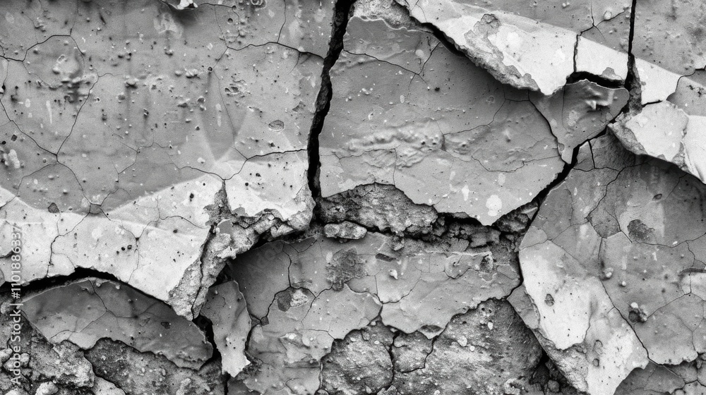 Obraz premium A black and white image of a cracked concrete wall with rough texture