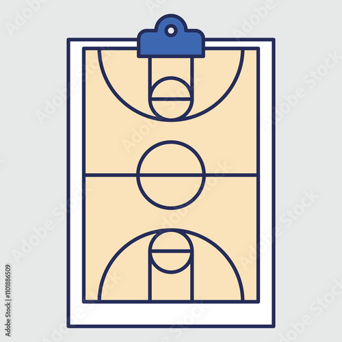 A basketball court diagram on a clipboard for coaching strategies.