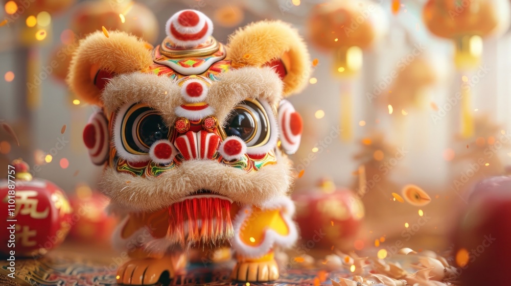 Vibrant of Chinese New Year with festive red lanterns dragon costumes and other iconic symbols of prosperity and luck Vibrant of Chinese New Year with festive red lanterns dragon costumes and other iconic symbols of prosperity and luck