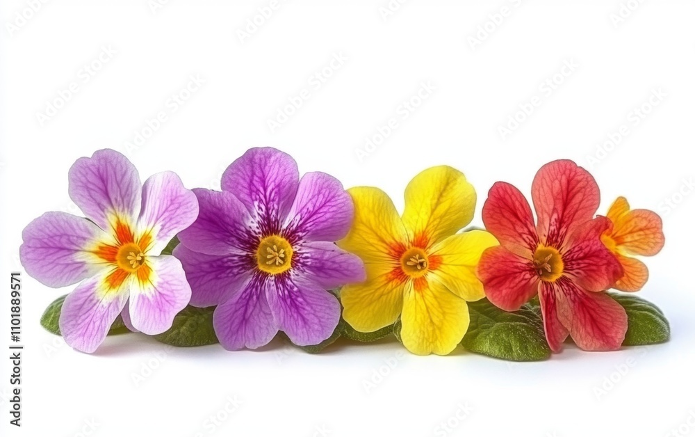 Fototapeta premium Beautiful spring primula flowers isolated on a white background