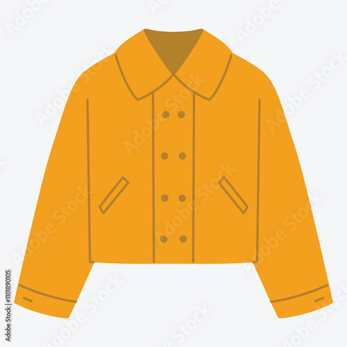 A simple illustration of an orange jacket with a collar and buttons.