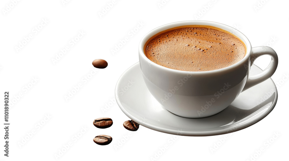 Obraz premium cup of coffee with beans isolated on white background