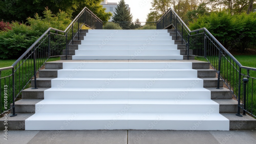 Blank wraps on step fronts of an outdoor staircase in a natural urban area Blank wraps on step fronts of an outdoor staircase in a natural urban area
