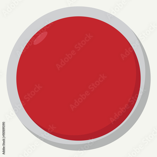 A simple red button with a glossy finish, often used in graphic design.