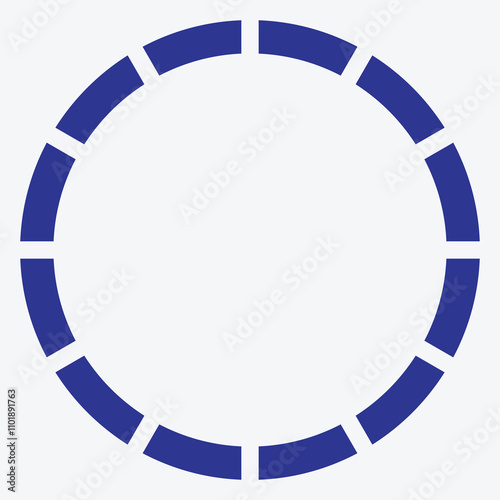 A circular graphic design featuring blue segments arranged in a symmetrical pattern.