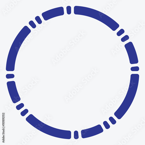 A circular graphic design featuring alternating solid and dashed segments.