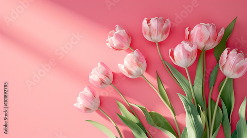 Banner for International Women�s Day featuring beautiful tulips on a pink background. #1101892795