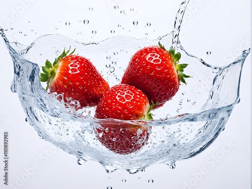 Freshh strawberries in water splash. photo