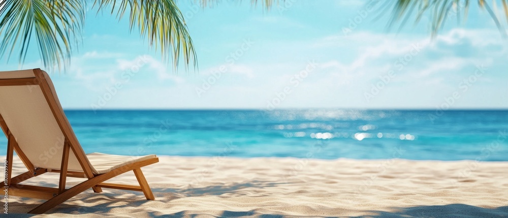 A serene beach scene featuring a lounge chair, soft sand, and a tranquil ocean under a clear sky, ideal for relaxation and leisure. A serene beach scene featuring a lounge chair, soft sand, and a tranquil ocean under a clear sky, ideal for relaxation and leisure.