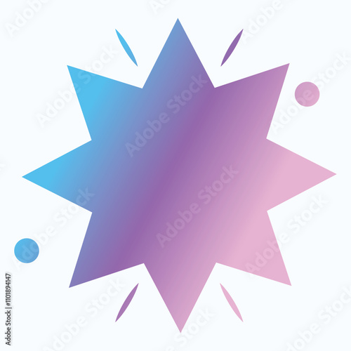 A colorful starburst graphic with gradients and geometric shapes.