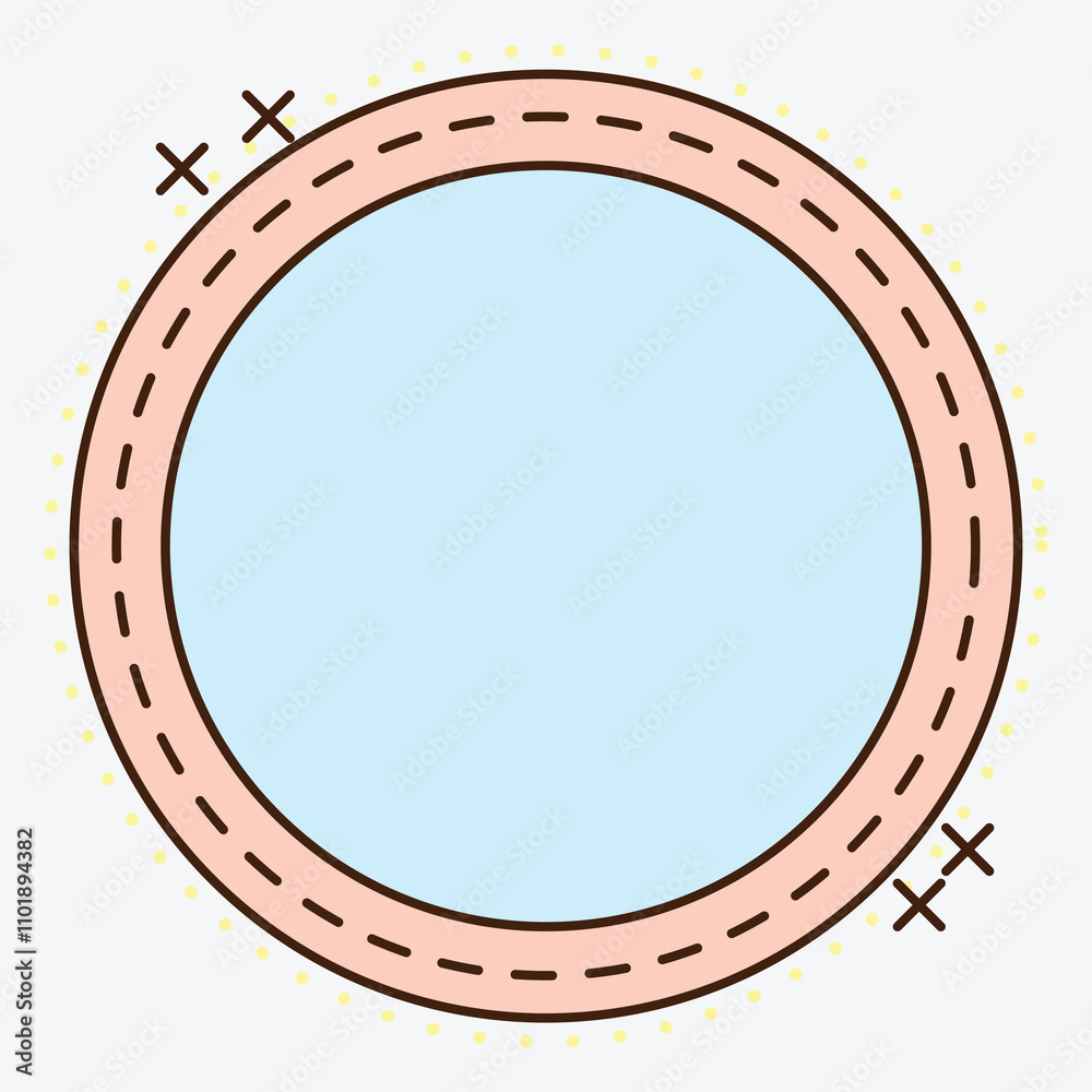 A simple circular frame with decorative stitching and dots, suitable for graphic design. A simple circular frame with decorative stitching and dots, suitable for graphic design.