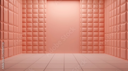 Acoustic tile soundproof. A minimalistic pink room with padded walls and a clean floor, creating a serene and modern atmosphere.