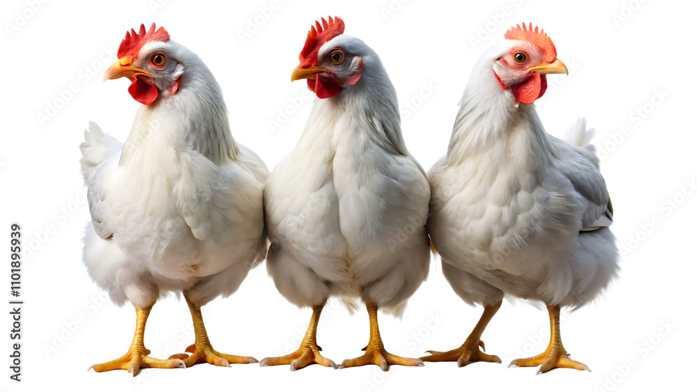 Set of White chicken isolated on white background as transparent. PNG. AI GENERATED.