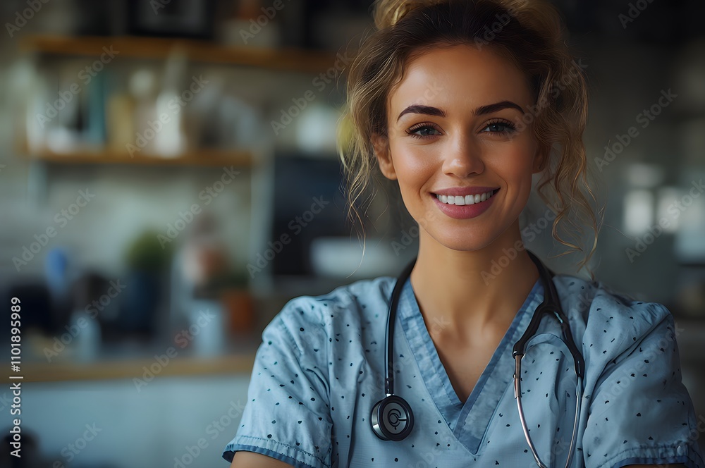 Closeup portrait of young female doctor wearing professional attire with stethoscope around her neck. Healthcare, hospital, clinic, medical centre poster, banner Closeup portrait of young female doctor wearing professional attire with stethoscope around her neck. Healthcare, hospital, clinic, medical centre poster, banner
