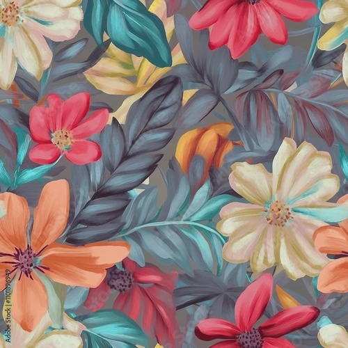 Colorful seamless floral digital design