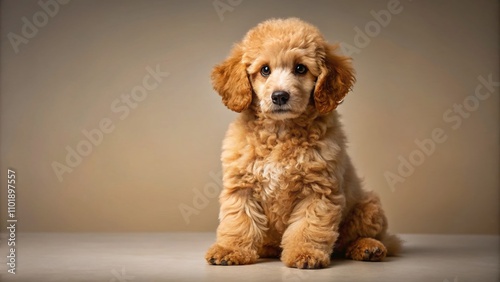 Studio Portrait of a Young French Poodle Puppy with Light Brown Hair Against a Neutral Background Ideal for Pet Lovers and Dog Enthusiasts Featuring Ample Copy Space for Text