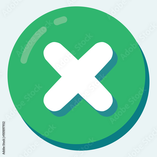 A green circular button with a white cross symbol, indicating a cancel or close action.