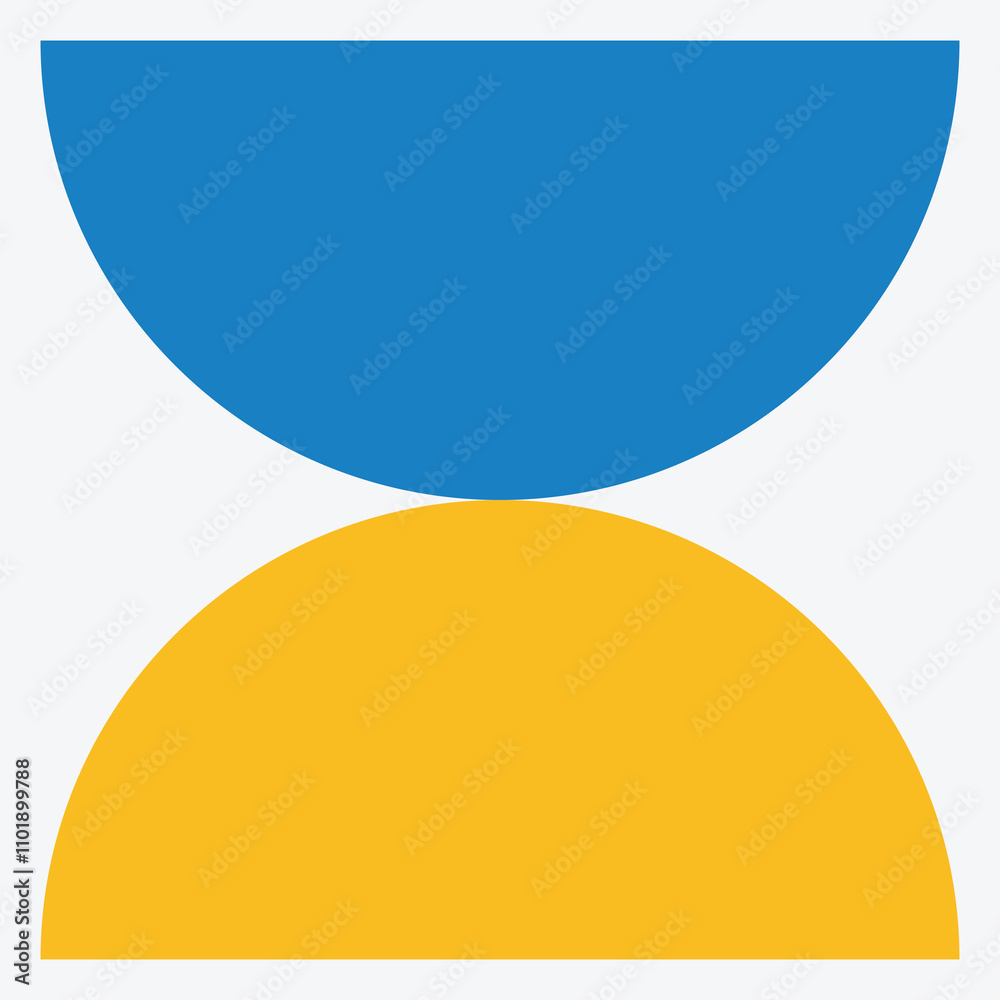 A blue semicircle above a yellow semicircle on a white background. A blue semicircle above a yellow semicircle on a white background.