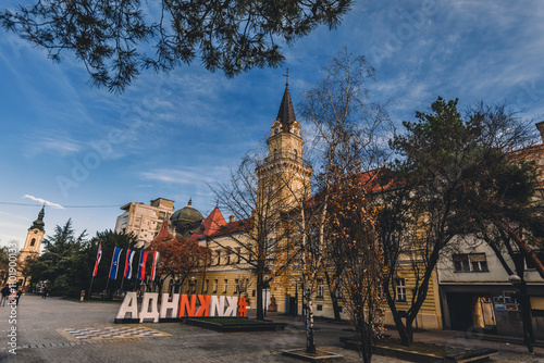 Obraz na płótnie Kikinda Main Street with City Hall Building w salonie