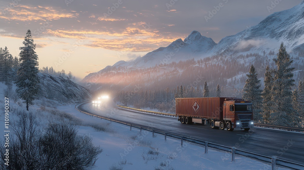 Portable Generator Logistics on a Mountain Highway: Morning Alpine Lighting Enhances Transportation Scenario for Efficient Delivery and Readiness. Portable Generator Logistics on a Mountain Highway: Morning Alpine Lighting Enhances Transportation Scenario for Efficient Delivery and Readiness.