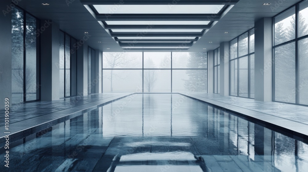 Obraz premium Modern warehouse featuring transparent floors, orderly layouts, and minimalistic architecture under natural lighting