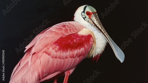 A beautiful roseate spoonbill with its distinctive long beak perched in a natural setting