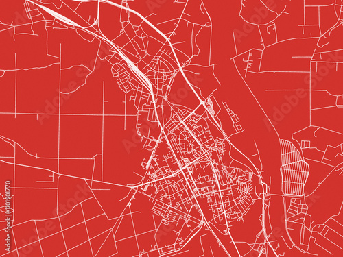 Christmas Map of Stalowa Wola, Poland in Snowy White on Festive Red Background. photo