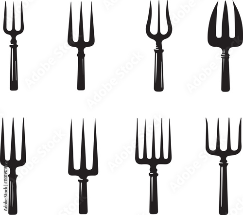 set of pitch fork silhouette vector