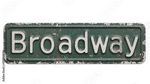 Vintage Broadway street sign on dark green metal background