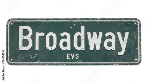 Vintage Broadway street sign on dark green metal background