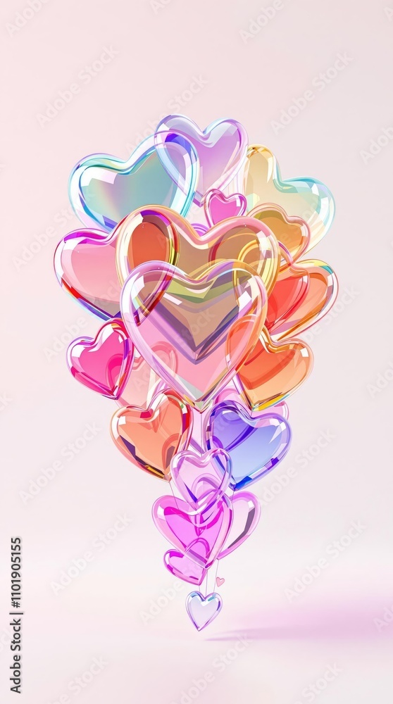 A cluster of acrylic hearts in different sizes and shapes, adding a playful touch to the design, shapes, vibrant, love A cluster of acrylic hearts in different sizes and shapes, adding a playful touch to the design, shapes, vibrant, love