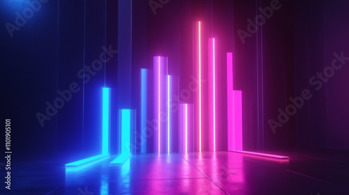 Neon Light Abstract Design: Vibrant Geometric Shapes in a Dark Space