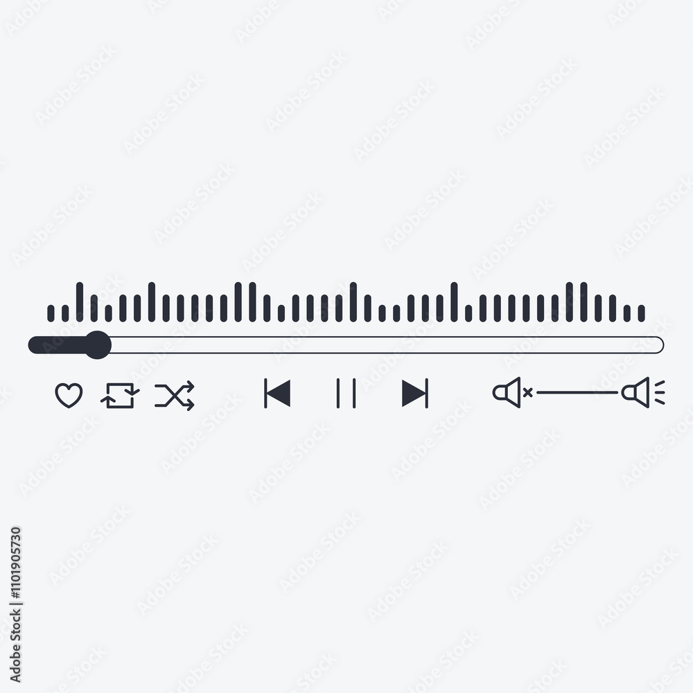 Obraz premium A minimalist audio player interface with controls and a volume slider.