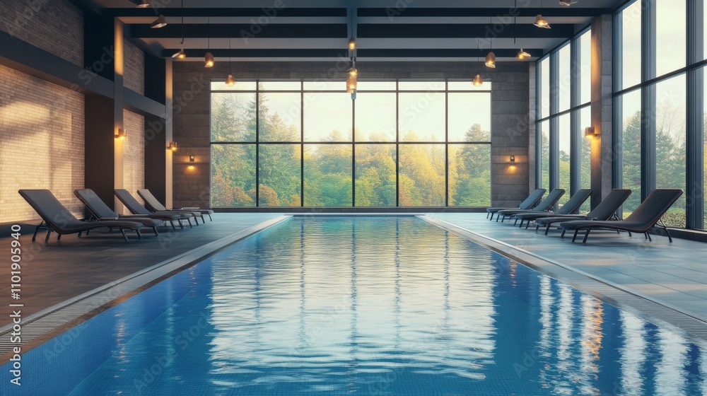 Fototapeta premium Modern Indoor Pool with Panoramic Views