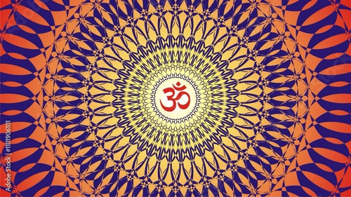 Slideshow of openwork mandalas with the sign Om, Ohm, Aum in the center. Dynamic artistic graphic background.