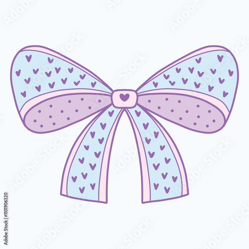 A decorative bow with a playful design featuring hearts and polka dots.