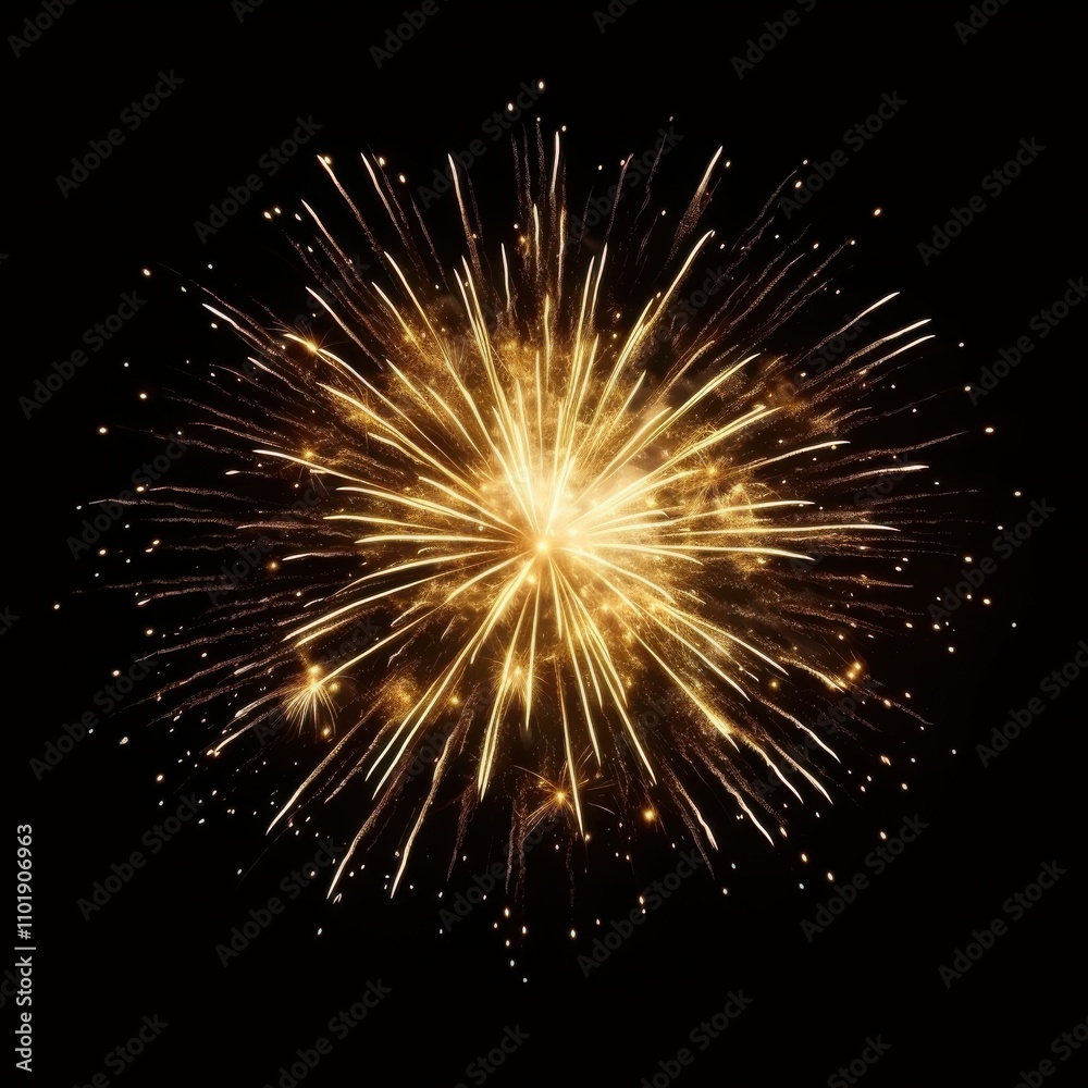 Fototapeta premium A gold fireworks celebration lighting up the night sky during a festive holiday event, isolated on black background