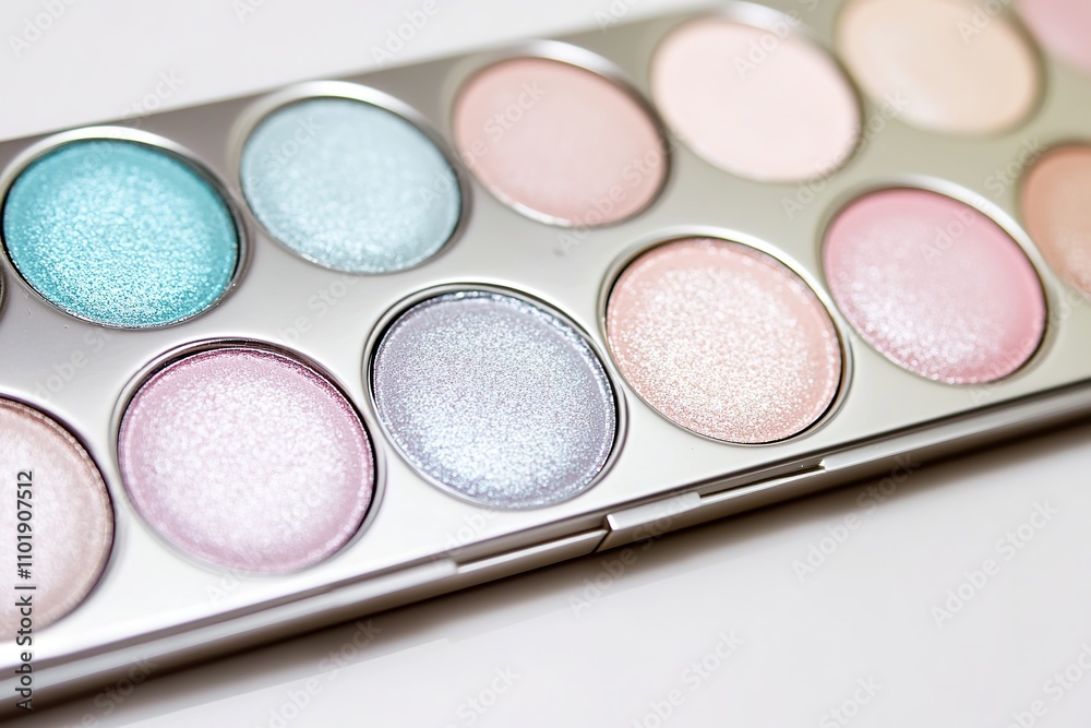 Naklejka premium Close-up of colorful eyeshadow palette with shimmer