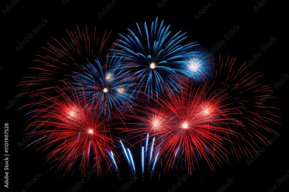 A fireworks celebration lighting up the night sky during a festive holiday event, isolated on black background A fireworks celebration lighting up the night sky during a festive holiday event, isolated on black background
